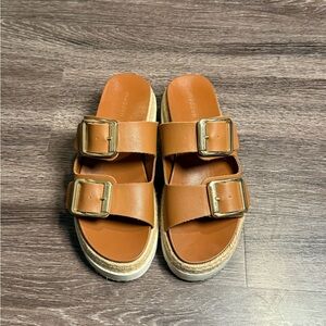 Brown Double Strap Sandals with Buckles